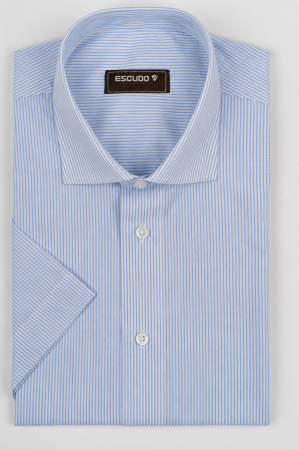 CAMASI CU MANECA SCURTA - Camasa barbati regular fit bleu cu dungi albe cu maneca scurta
