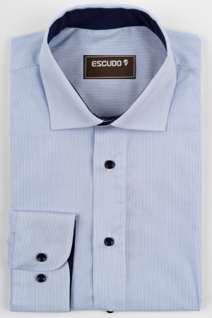 DUNGI SI CAROURI - Camasa barbati regular fit alba cu dungi fine bleu 2XL-3XL