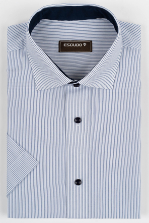 CAMASI CU MANECA SCURTA - Camasa barbati regular fit alba cu dungi navy cu maneca scurta