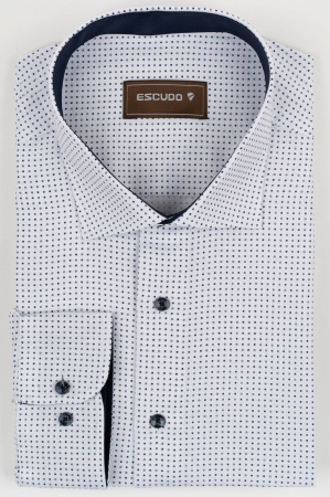 IMPRIMEURI - Camasa barbati regular fit alba cu imprimeu bleumarin 2XL-4XL