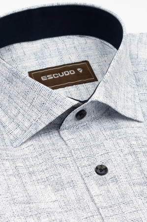 Camasa barbati regular fit alba cu imprimeu bleumarin [2]