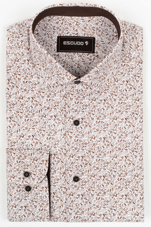CAMASI CU IMPRIMEURI - Camasa barbati slim fit alba cu imprimeu paisley maro