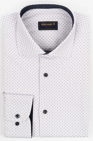 Camasa barbati regular fit alba cu imprimeu bleumarin si insertie bleu CONFORT 2XL-3XL