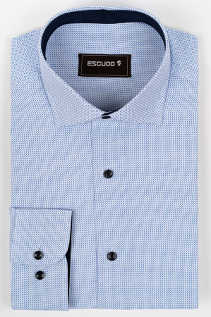 CAMASI CU IMPRIMEURI - Camasa barbati regular fit alba cu imprimeu geometric bleumarin