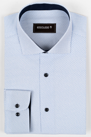 CAMASI CU IMPRIMEURI - Camasa barbati slim fit alba cu imprimeu albastru si bleumarin