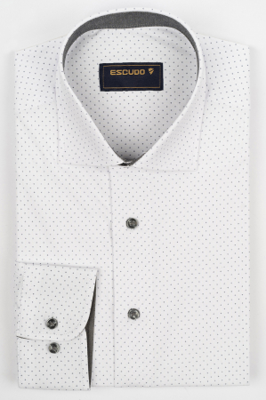 Camasa barbati regular fit alba cu imprimeu gri si insertie CONFORT 2XL-3XL
