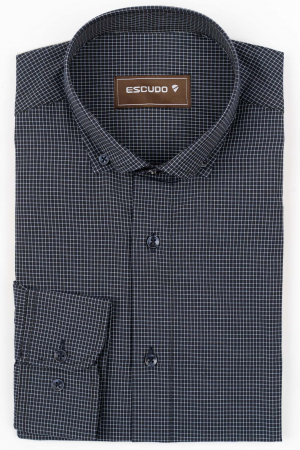 DUNGI SI CAROURI - Camasa barbati regular fit neagra cu caro alb si bleu