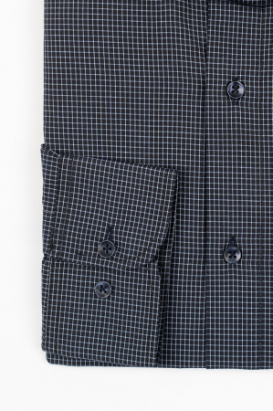 DUNGI SI CAROURI - Camasa barbati regular fit neagra cu caro alb si bleu