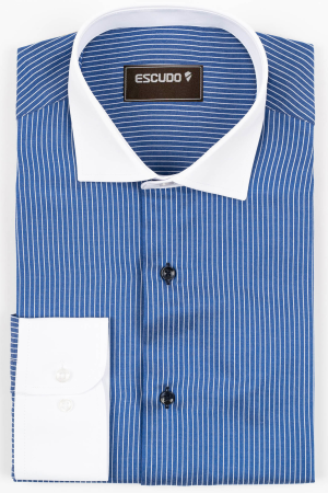 CAMASI - Camasa barbati slim fit albastra cu dungi fine albe