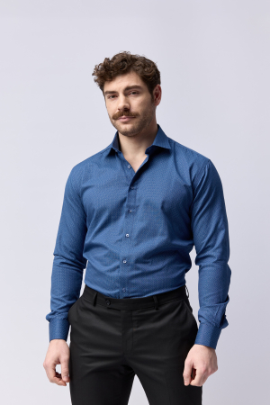 CAMASI CU IMPRIMEURI - Camasa barbati regular fit albastra cu imprimeu alb si bleu