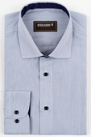 CAMASI - Camasa barbati slim fit alba cu dungi fine albastre