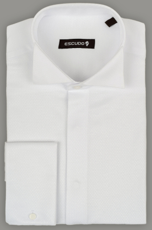 CEREMONIE - Camasa barbati regular fit alba cu model elegant  in tesatura - guler pentru papion