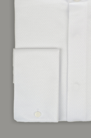 CEREMONIE - Camasa barbati slim fit alba cu model elegant  in tesatura - guler pentru papion