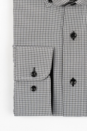 DUNGI SI CAROURI - Camasa barbati slim fit alba cu caro negru si gri