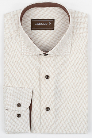 IMPRIMEURI - Camasa barbati regular fit alba cu imprimeu  maro - 2XL