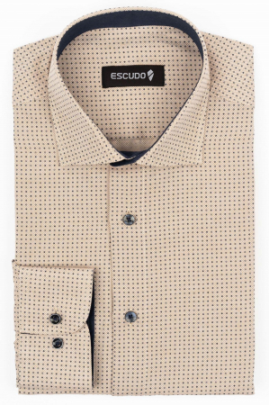 IMPRIMEURI - Camasa barbati regular fit cappuccino cu imprimeu bleumarin 2XL-4XL