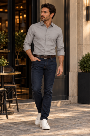 CAMASI CLASICE - Camasa barbati regular fit gri PREMIUM