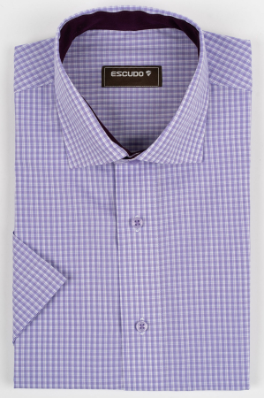 CAMASI CU MANECA SCURTA - Camasa barbati regular fit lila cu caro alb cu maneca scurta 2XL-3XL