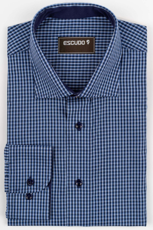 DUNGI SI CAROURI - Camasa barbati regular fit bleumarin cu caro alb si bleu