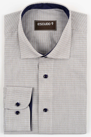 DUNGI SI CAROURI - Camasa barbati regular fit alba cu caro negru si bej - 2XL