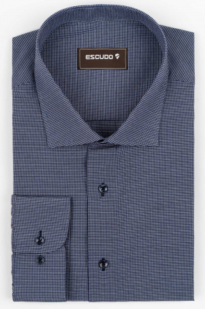 DUNGI SI CAROURI - Camasa barbati regular fit bleumarin cu carouri mici albe 2XL - 4XL