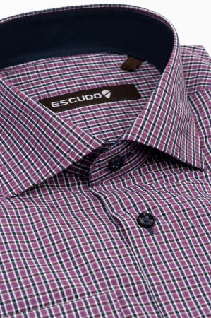 Camasa barbati regular fit mov cu carouri albe si bleumarin [2]