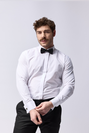 Camasa barbati regular fit  ocazie alba cu guler pentru papion