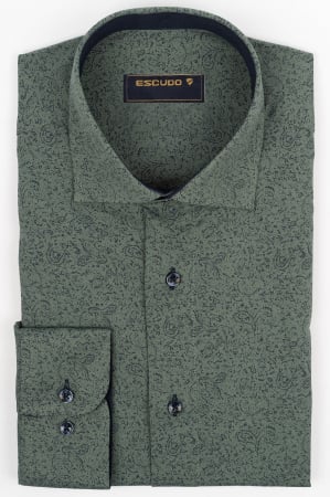 Camasa barbati regular fit verde cu imprimeu bleumarin CONFORT