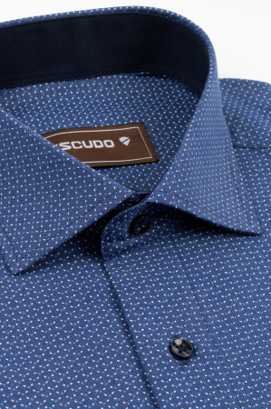 Camasa barbati regular fit albastra cu imprimeu alb si bleu [2]
