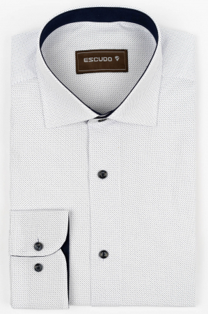 IMPRIMEURI - Camasa barbati slim alba cu buline bleumarin 2XL