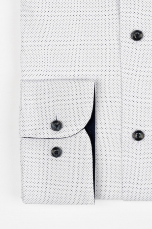 Camasa barbati slim alba cu buline bleumarin 2XL [2]