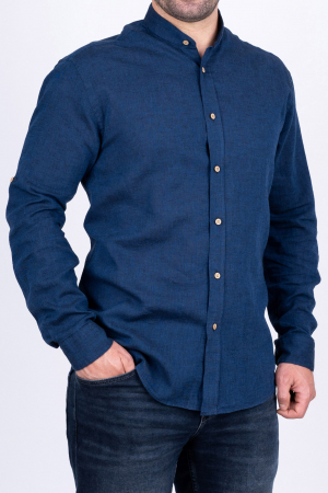 Camasa barbati slim din in bleumarin cu guler tunica [0]