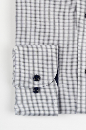 CAMASI - Camasa barbati slim fit alba cu caro negru si gri