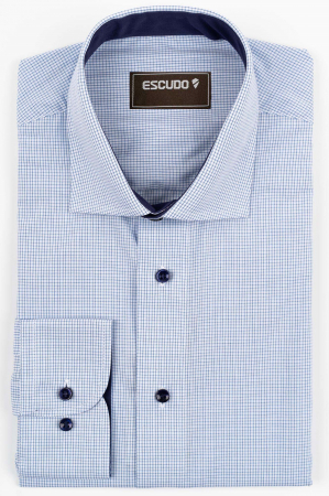 DUNGI SI CAROURI - Camasa barbati slim fit alba cu caro bleu si albastru