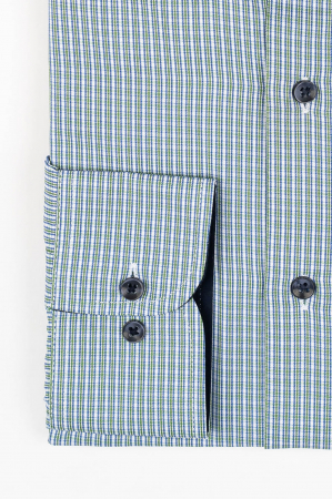 DUNGI SI CAROURI - Camasa barbati slim fit alba cu caro verde si albastru 2XL