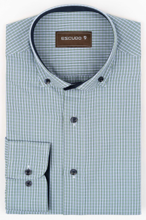 DUNGI SI CAROURI - Camasa barbati slim fit alba cu caro verde si albastru 2XL