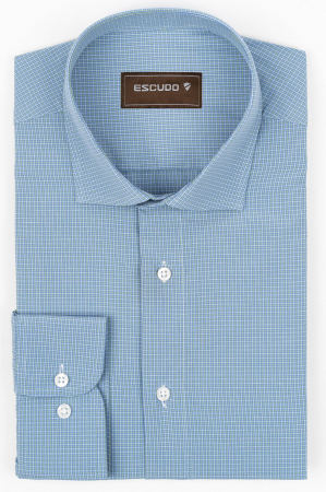 DUNGI SI CAROURI - Camasa barbati slim fit bleu cu caro verde si alb