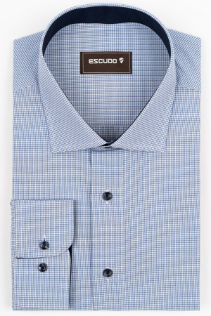 DUNGI SI CAROURI - Camasa barbati regular fit alba cu carouri mici albastre si bleumarin  2XL - 4XL