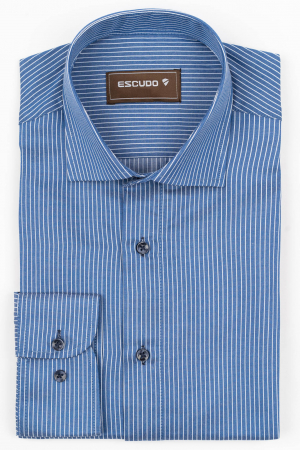 CAMASI - Camasa barbati slim fit albastra cu dungi albe