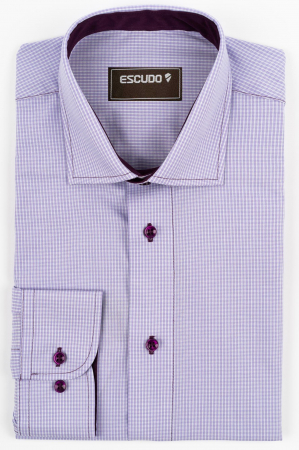 DUNGI SI CAROURI - Camasa barbati slim fit lila cu caro alb si bleu
