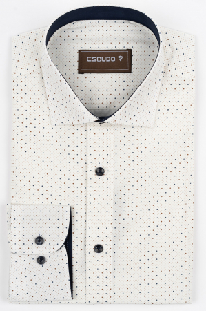 IMPRIMEURI - Camasa barbati slim  fit alba cu imprimeu bleumarin si maro