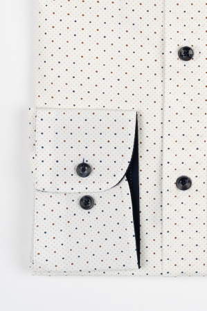 IMPRIMEURI - Camasa barbati slim  fit alba cu imprimeu bleumarin si maro