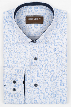 IMPRIMEURI - Camasa barbati slim fit alba cu imprimeu albastru si negru 2XL CONFORT