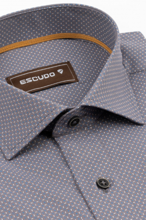 Camasa barbati slim fit gri cu imprimeu albastru si alb CONFORT [2]