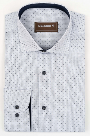 IMPRIMEURI - Camasa barbati slim  fit alba cu imprimeu bleumarin si maro 2XL