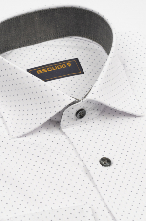Camasa barbati slim fit alba cu imprimeu gri si insertie CONFORT 2XL [2]