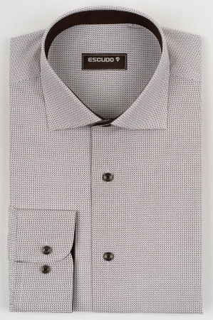 CAMASI CU IMPRIMEURI - Camasa barbati slim fit alba cu imprimeu maro
