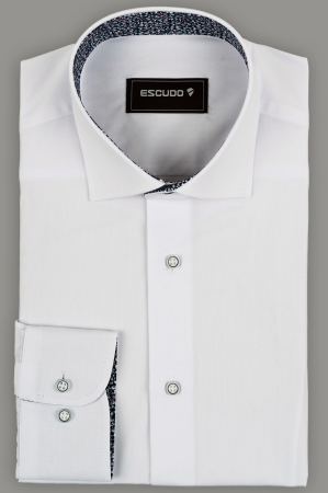 CAMASI - Camasa barbati slim fit alba cu insertie bleumarin cu flori la guler