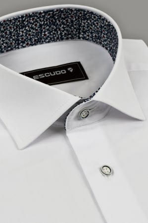 Camasa barbati slim fit alba cu insertie bleumarin cu flori la guler [2]