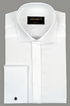 CEREMONIE - Camasa barbati slim fit  alba cu manseta dubla si nasturi ascunsi PLATINUM - EASY CARE